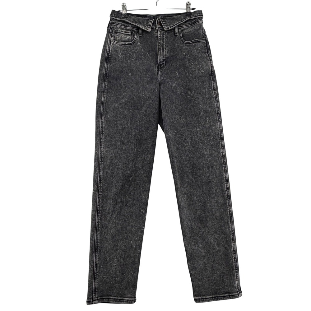 Hollister Ultra High-Rise Mom Jean Womens 3R 26x27 Black Acid Foldover Waist - Picture 2 of 10